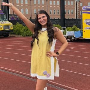 Yellow and White Sleeveless Dress